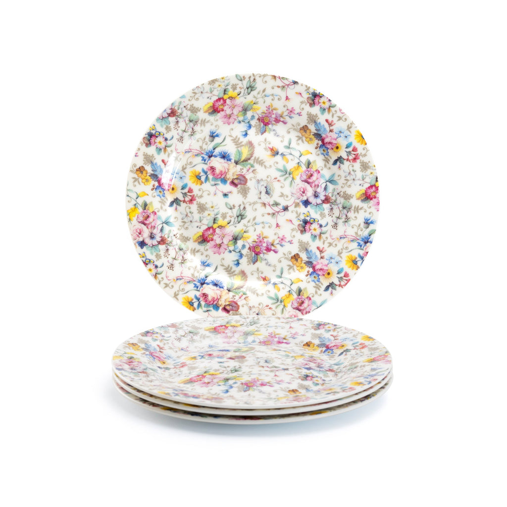 7.5" Victorian Petite Rose White Bone China Dessert Plate
