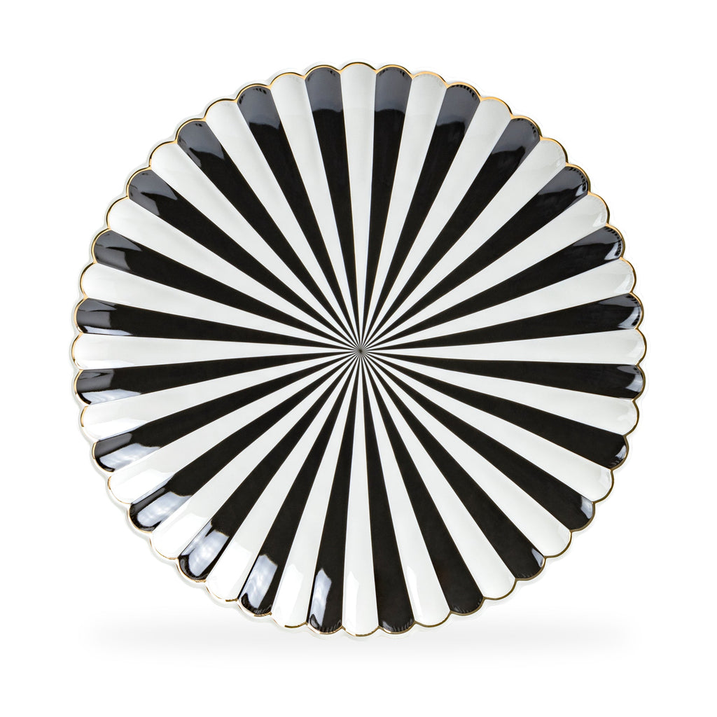 Black and White Stripe Scallop Fine Porcelain 12.5" Charger Plate - CLEARANCE