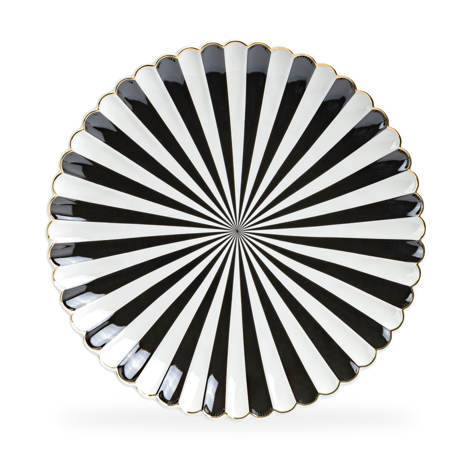 Black and White Stripe Scallop Fine Porcelain 12.5" Charger Plate - CLEARANCE