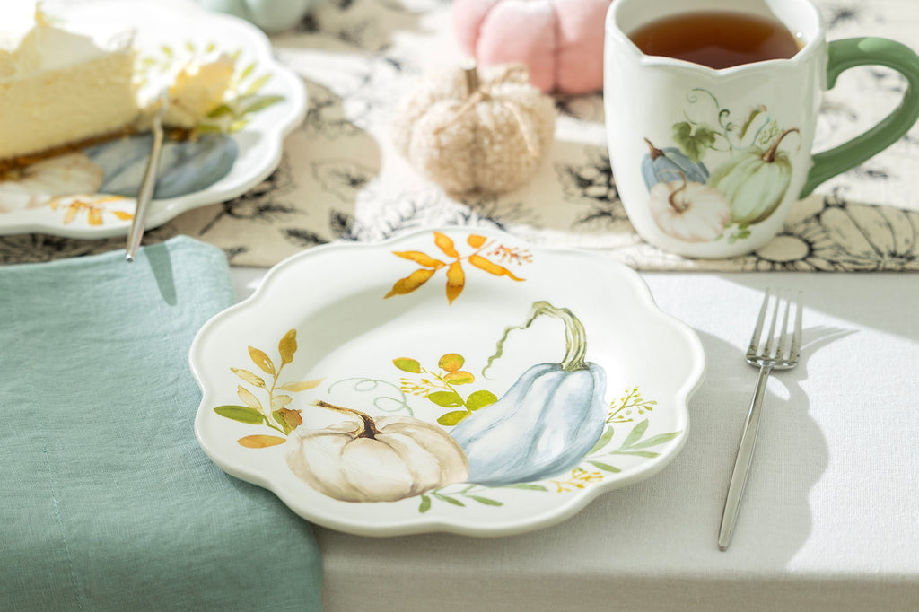 8.5" Assorted Fall Pumpkins Scallop Salad/Dessert Plate Set of 4