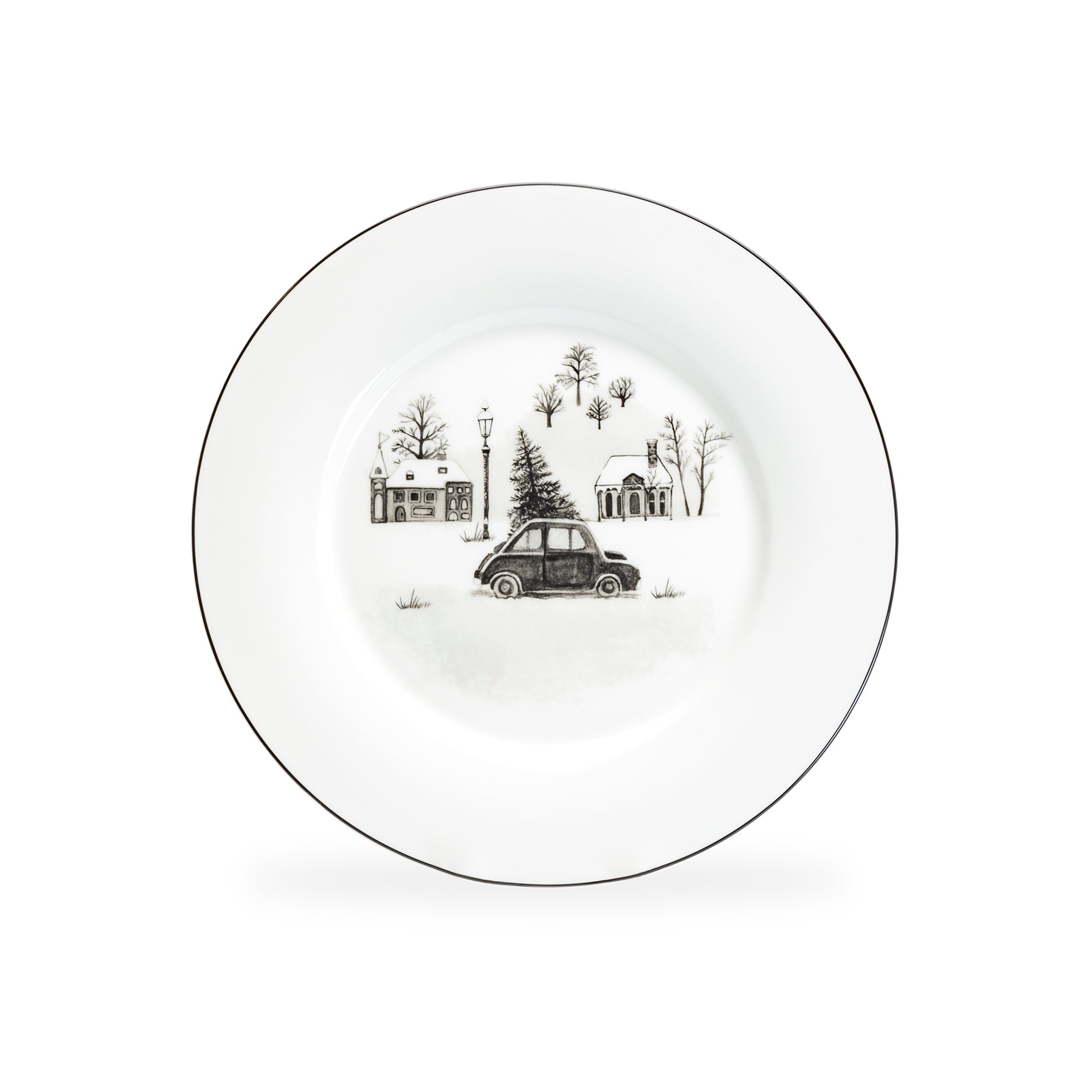 7.5" Winter Wonderland Christmas Tree Car Bone China Dessert Plate