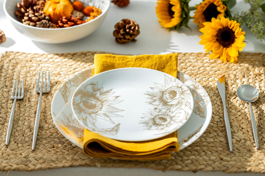 Gold Sunflowers Fine Porcelain Dessert/Dinner Plate