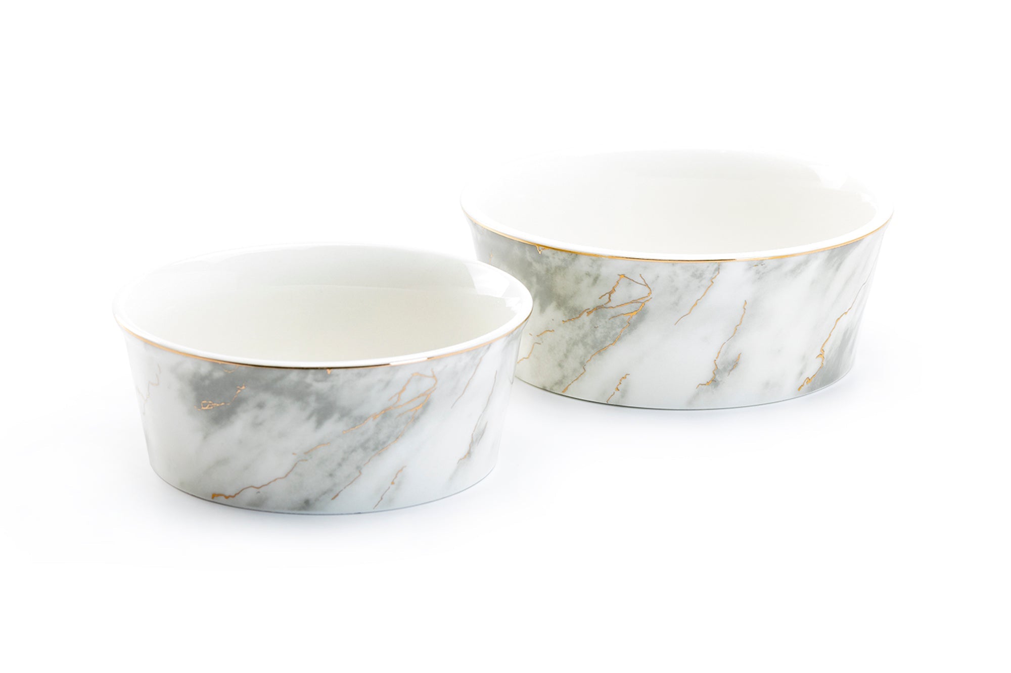 Gray Marble Gold Fine Porcelain Pet Bowl - 2 Sizes Available