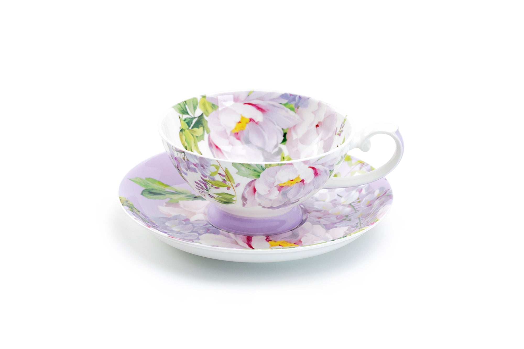 Peony Bloom Purple Bone China Cup and Saucer