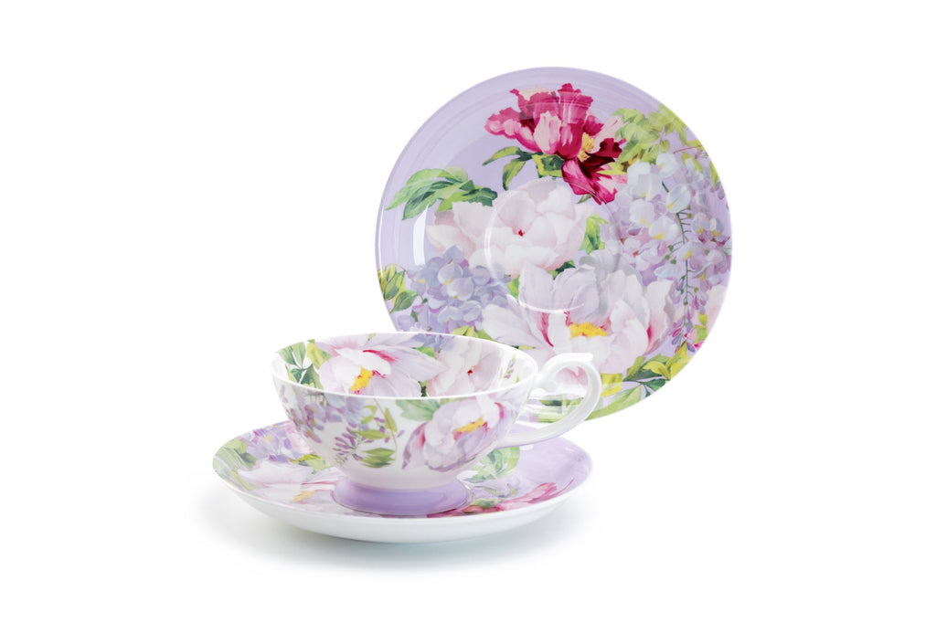Peony Bloom Purple Bone China Cup and Saucer