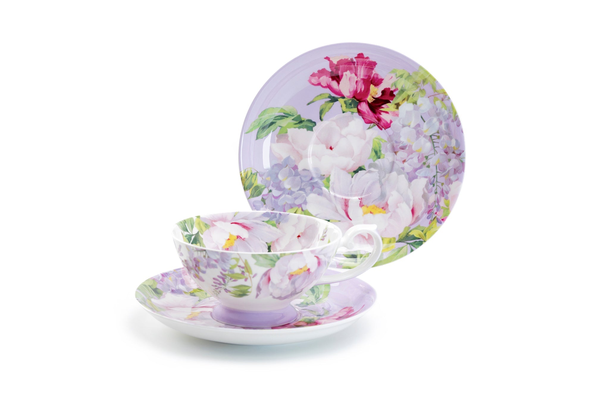 Peony Bloom Purple Bone China Cup and Saucer