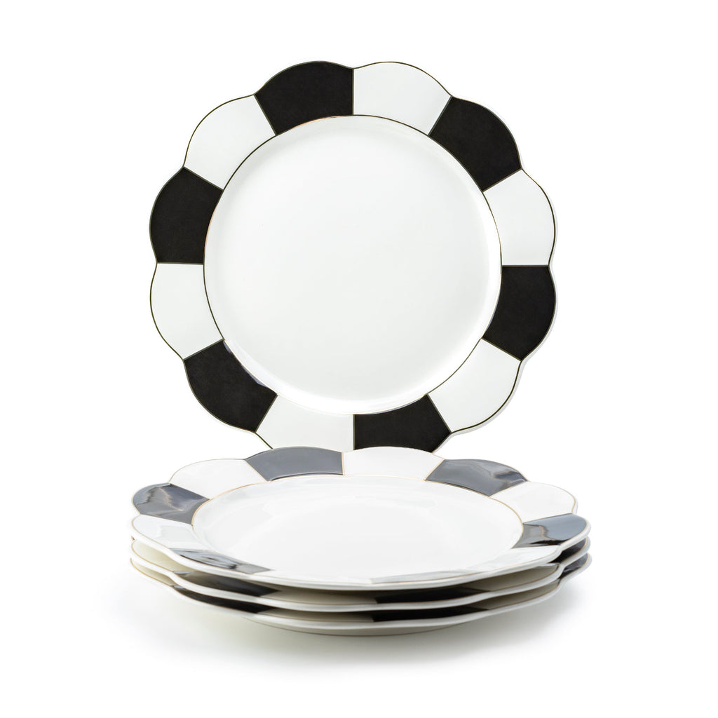 Black and White Scallop Fine Porcelain Dessert/Dinner Plate
