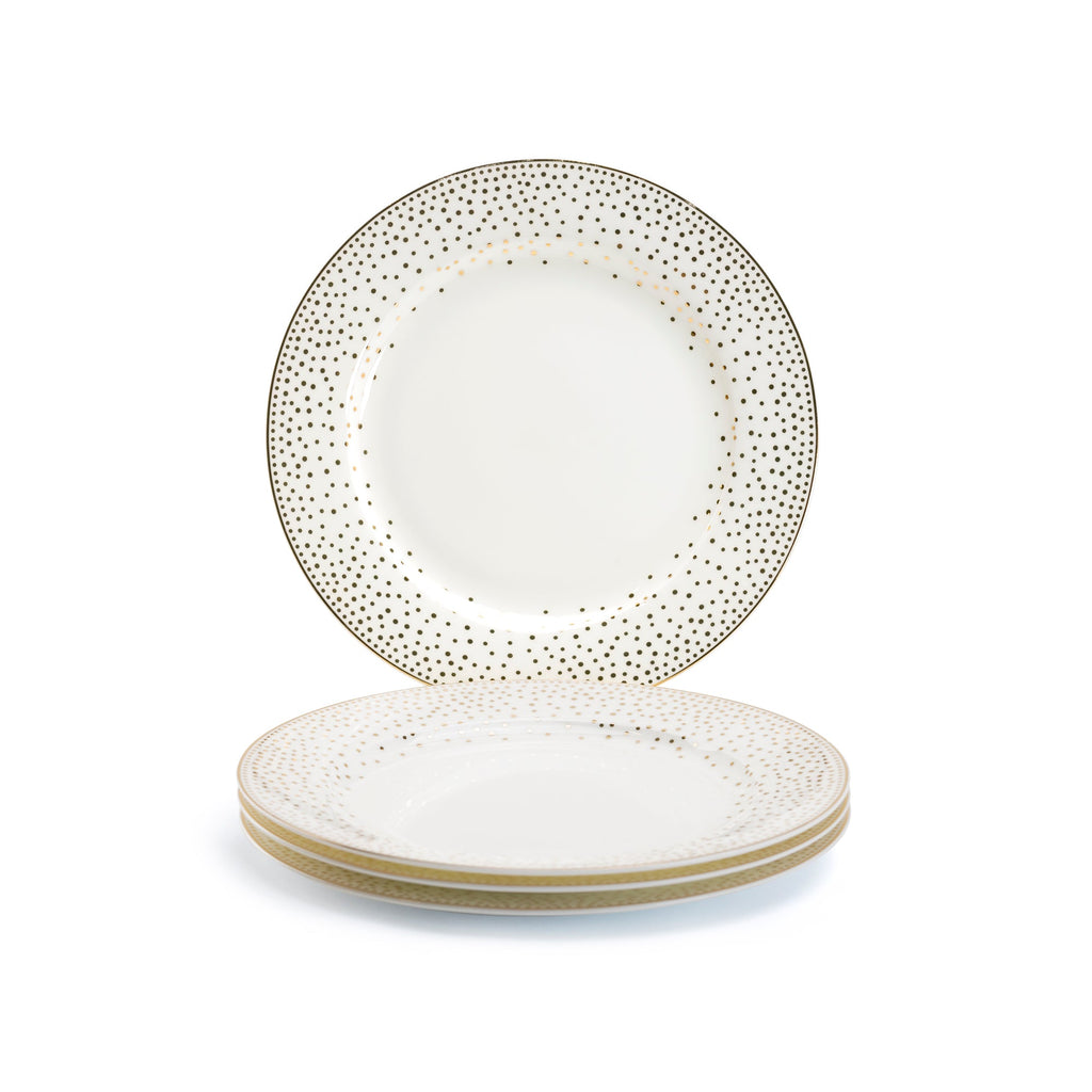 Gold Dots White Bone China Dessert/Dinner Plate