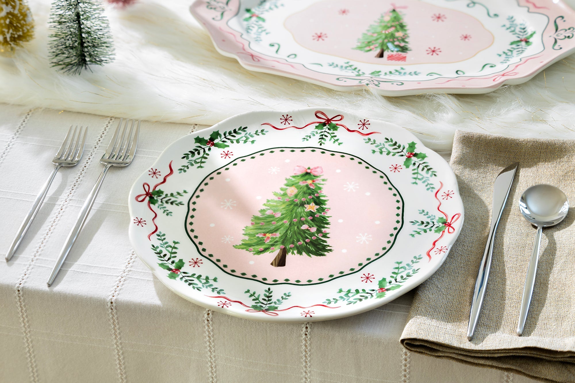 Christmas Tree Pink Dessert/Dinner Plate