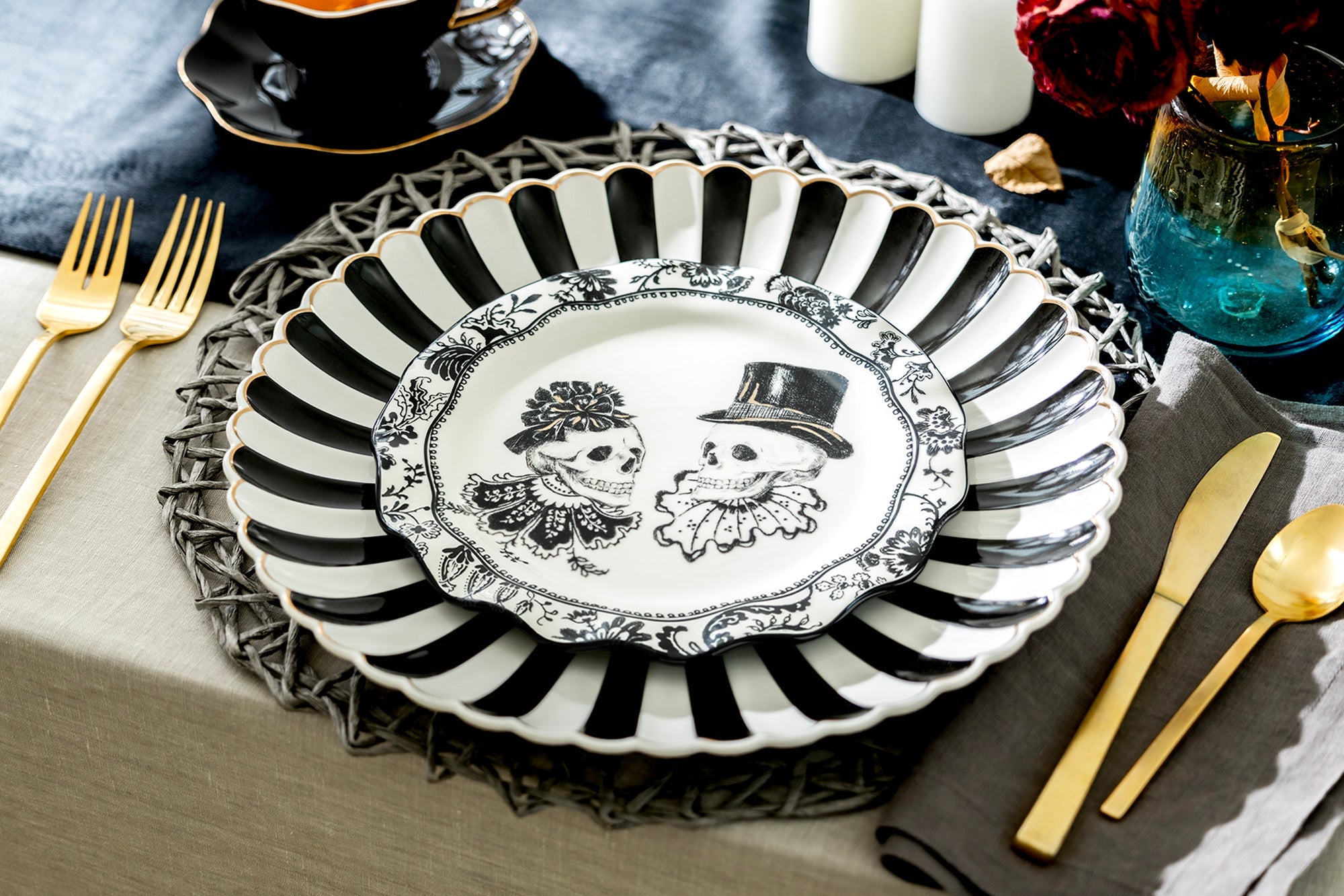 Halloween Victorian Skulls Dessert/Dinner Plate
