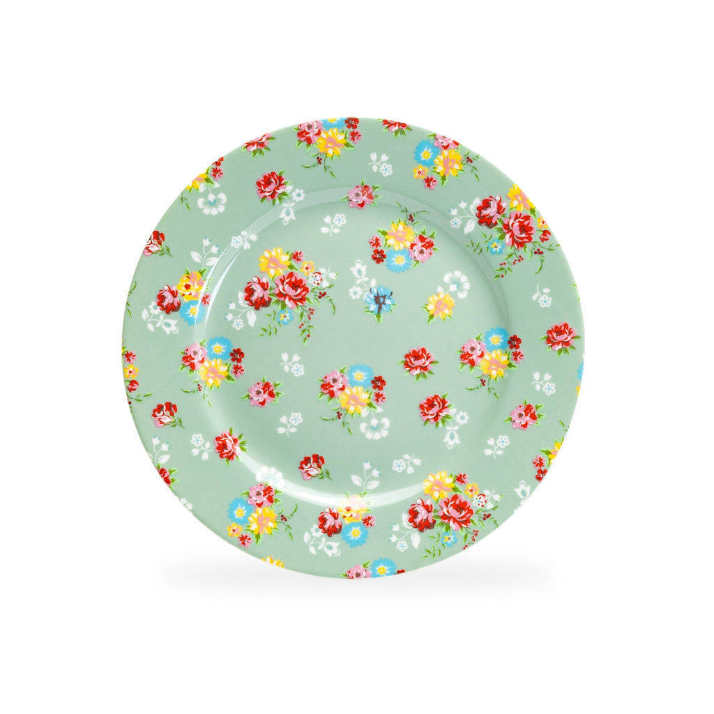 Green Shabby Rose Fine Porcelain Dessert Plate