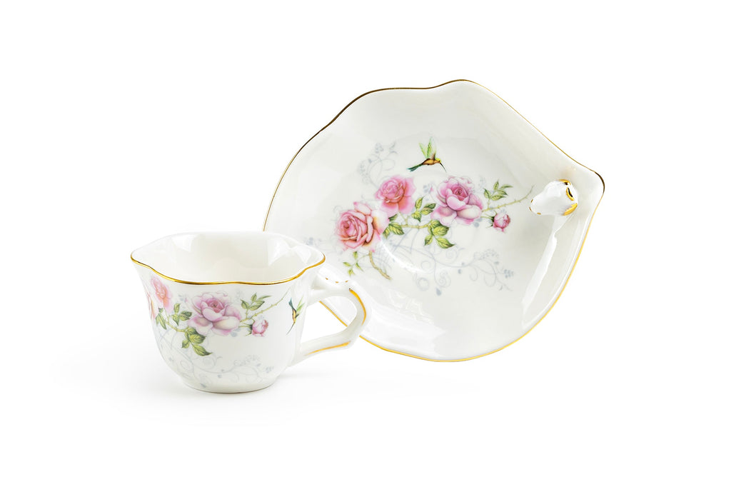 Songbird Rose Fine Porcelain Tea Cup and Saucer
