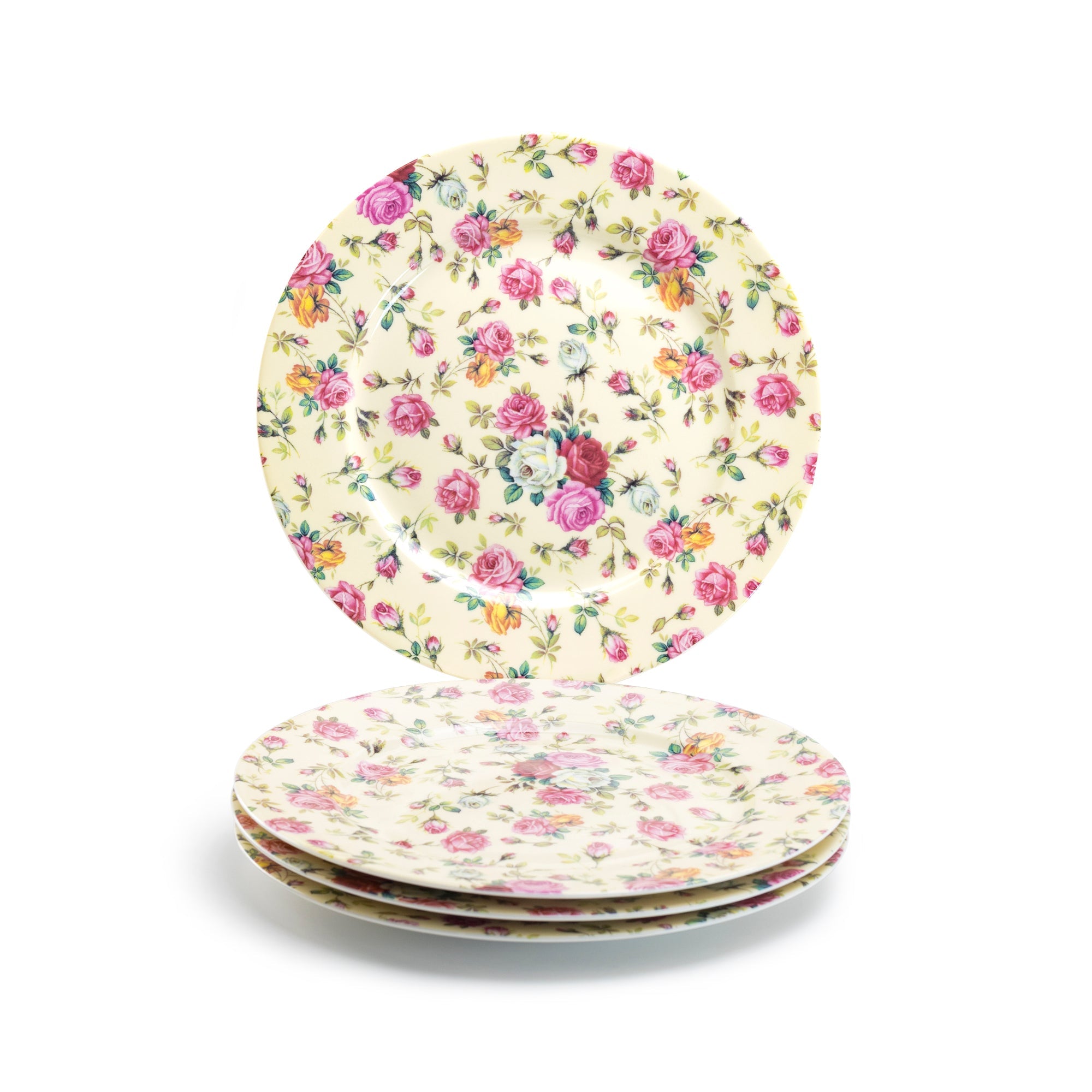 8" Cream Cottage Rose Chintz Fine Porcelain Dessert Plate - New Edition