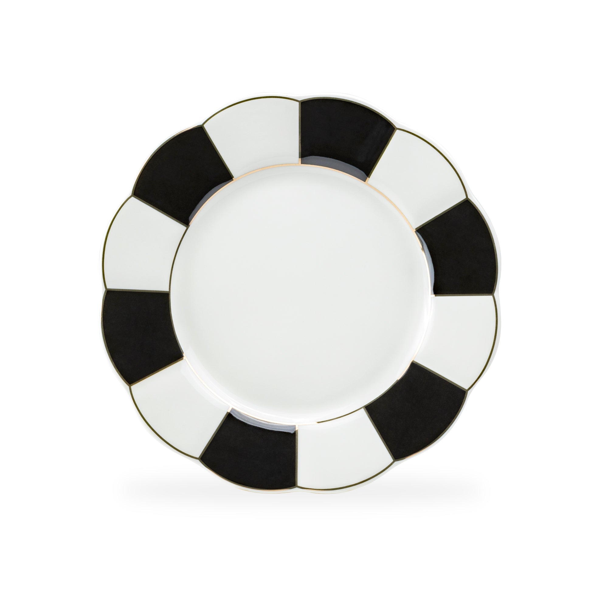 Black and White Scallop Fine Porcelain Dessert/Dinner Plate