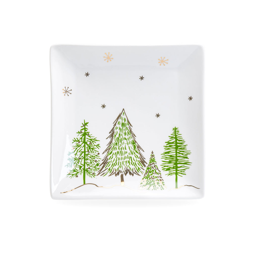 Christmas Pine Trees Fine Porcelain Square Dessert/Dinner Plate