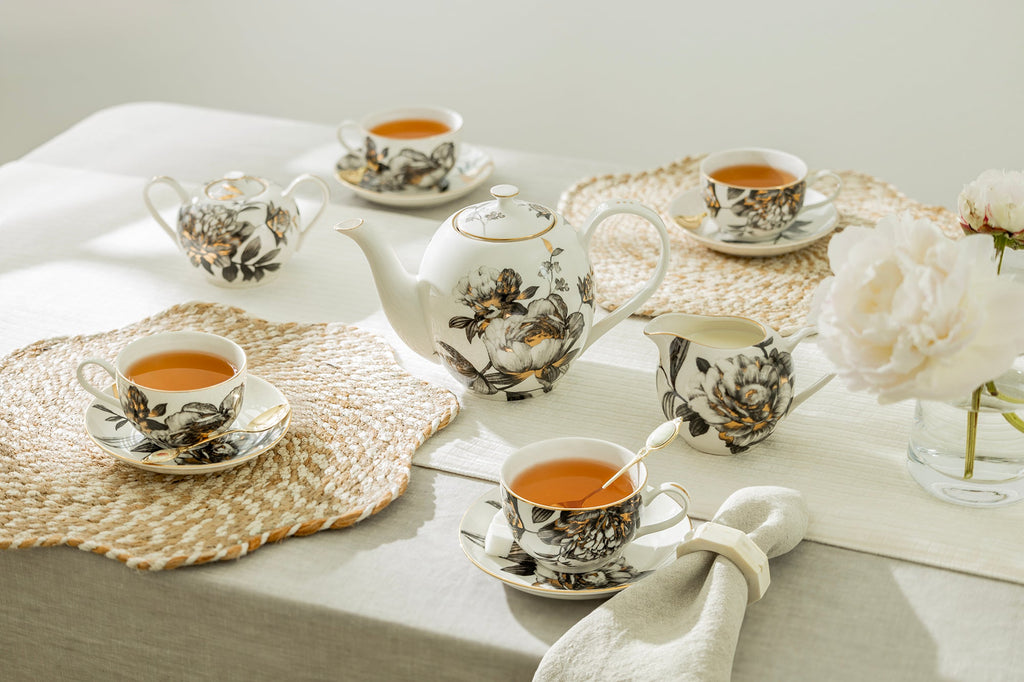 Black Gold Peony Fine Porcelain Tea Set