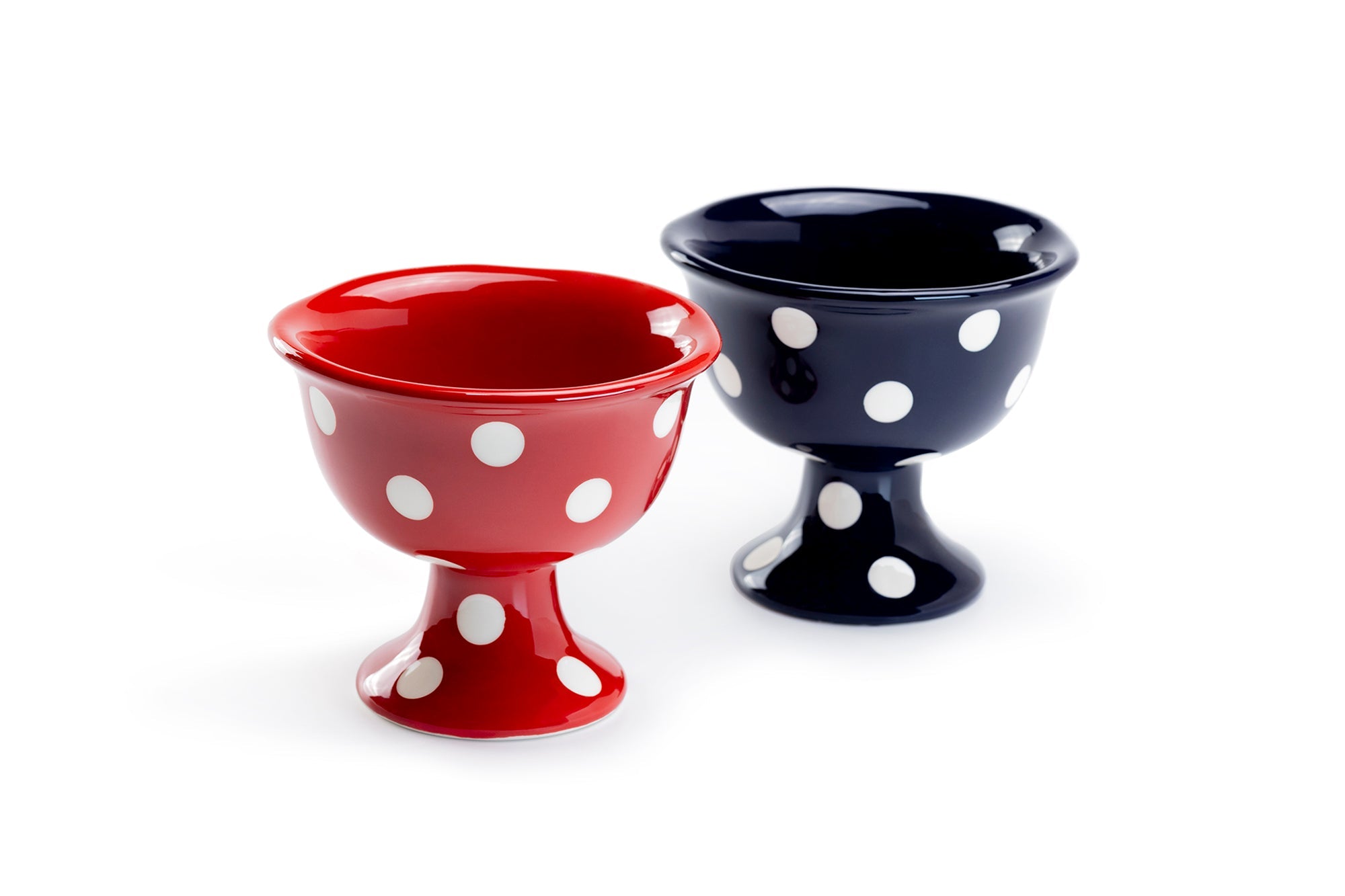 Polka Dots American Red / Navy Blue Footed Ice Cream Bowl