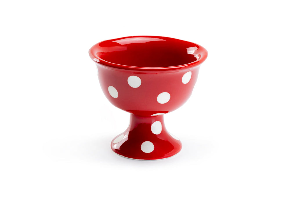 Polka Dots American Red / Navy Blue Footed Ice Cream Bowl