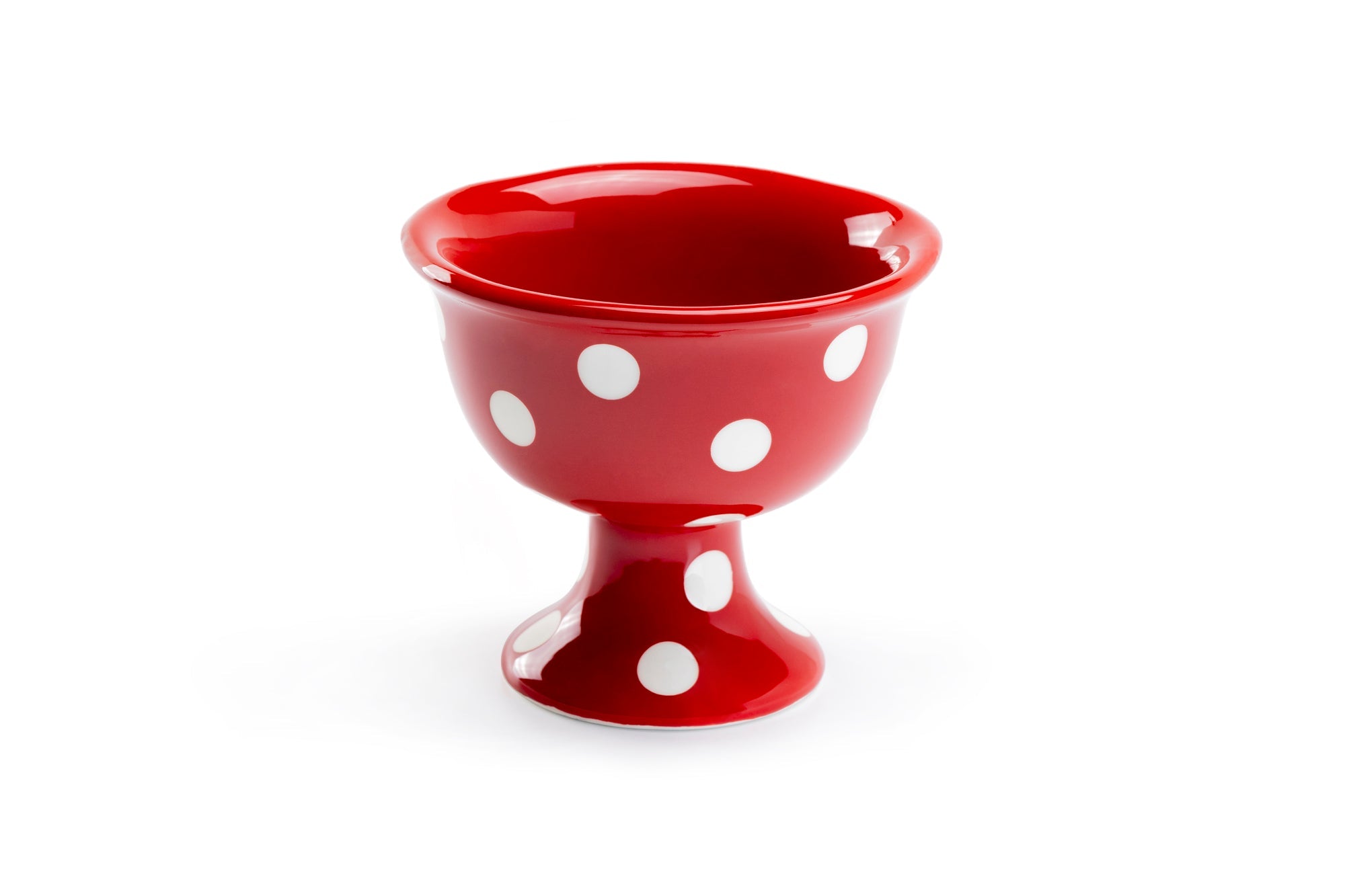 Polka Dots American Red / Navy Blue Footed Ice Cream Bowl