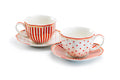 Red Josephine Stripes and Dots Fine Porcelain Cup and Saucer Sets