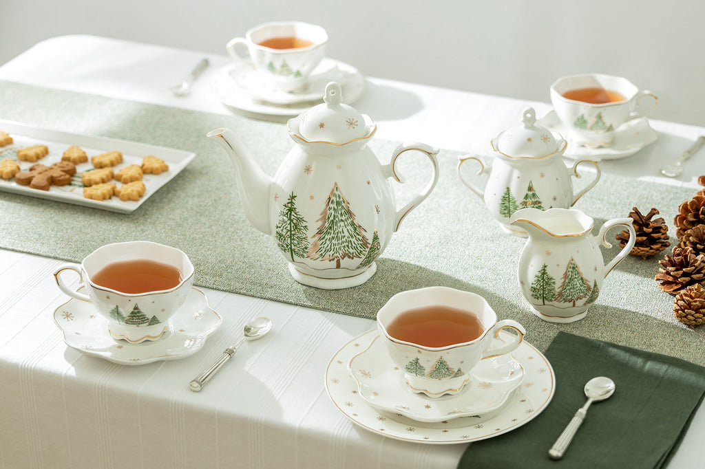 Christmas Pine Trees Fine Porcelain Tea Set