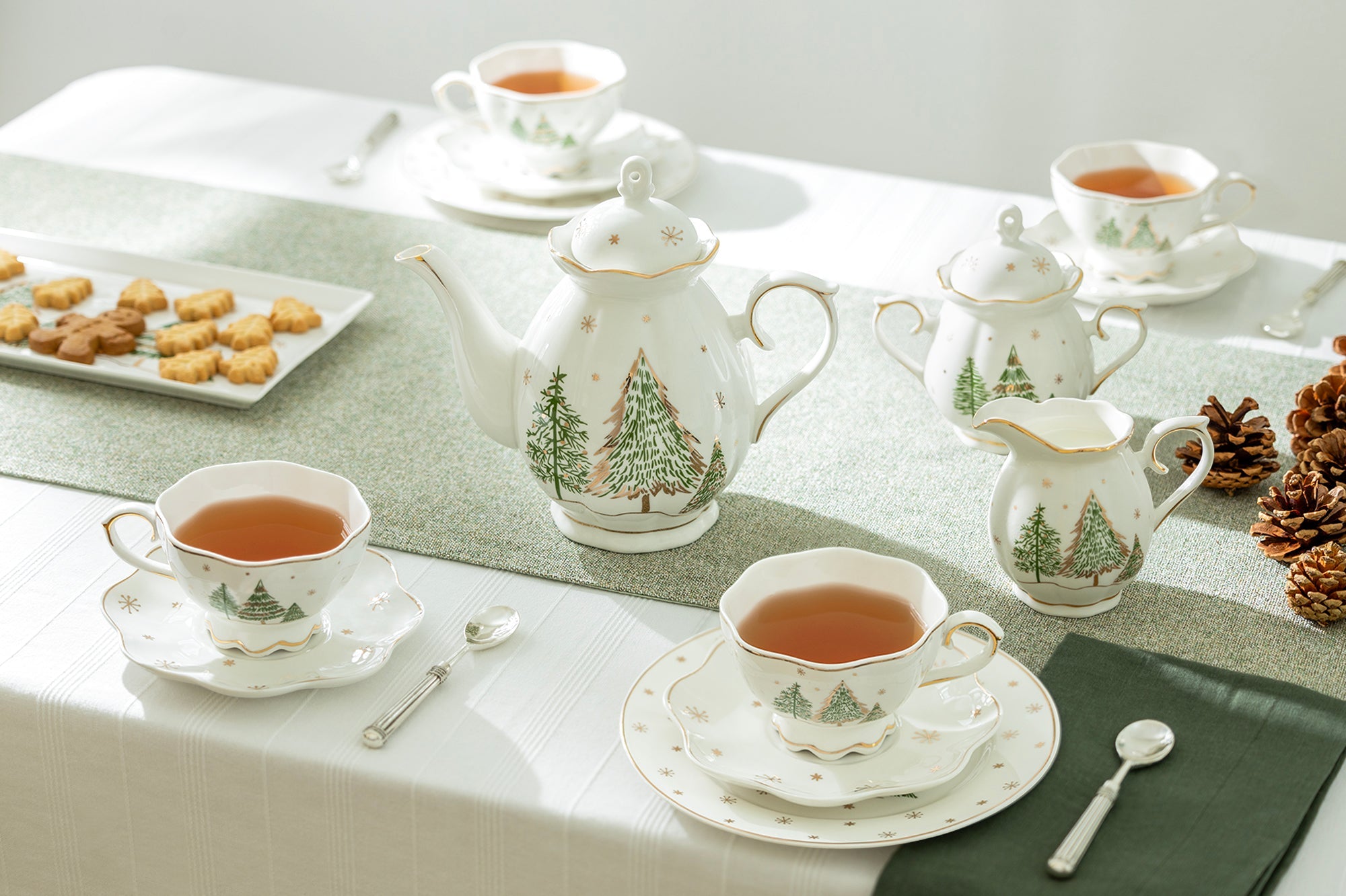 Christmas Pine Trees Fine Porcelain Tea Set
