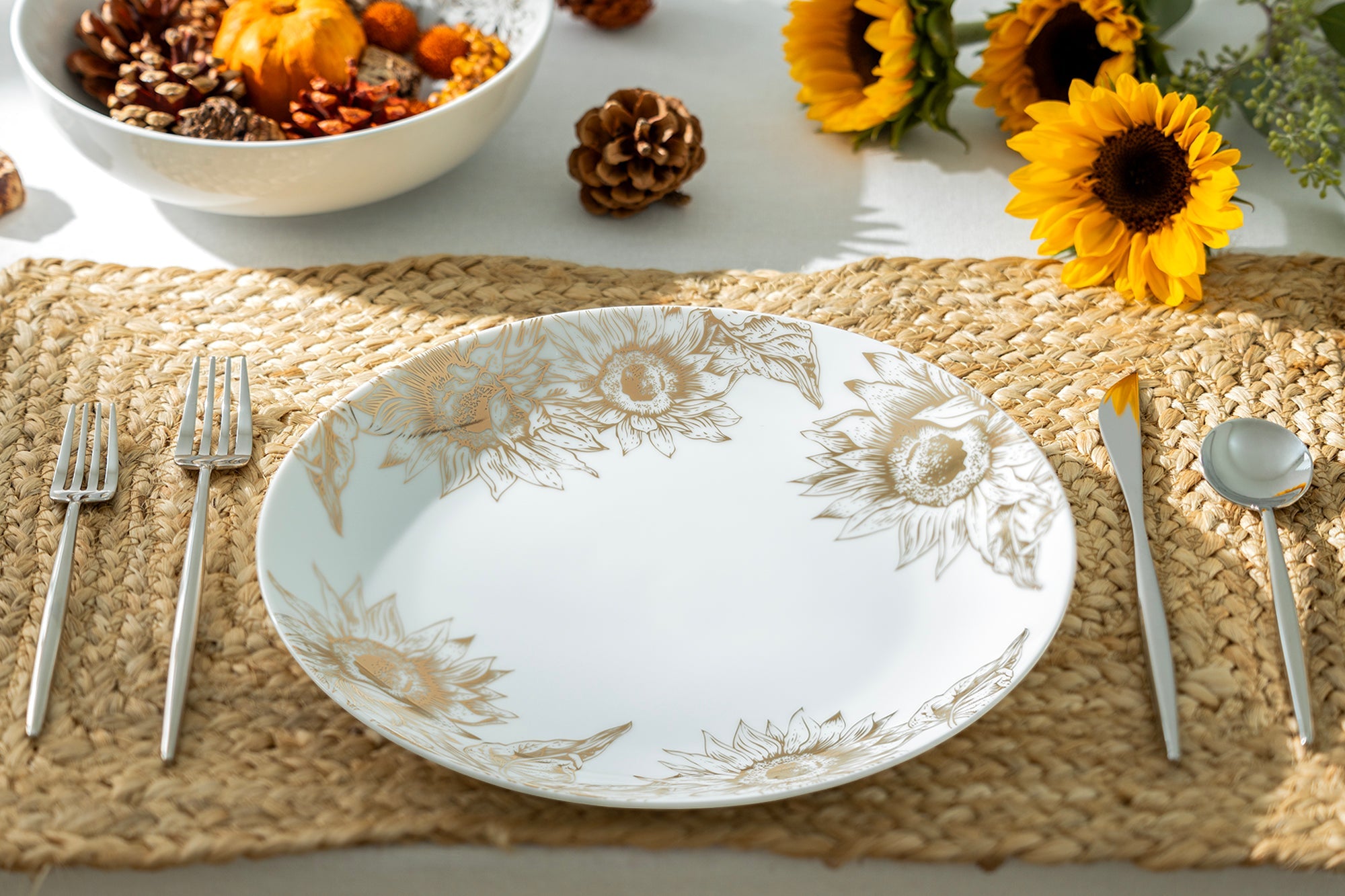 Gold Sunflowers Fine Porcelain Dessert/Dinner Plate