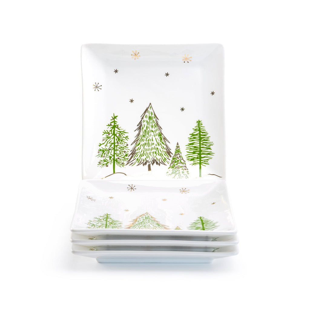 Christmas Pine Trees Fine Porcelain Square Dessert/Dinner Plate