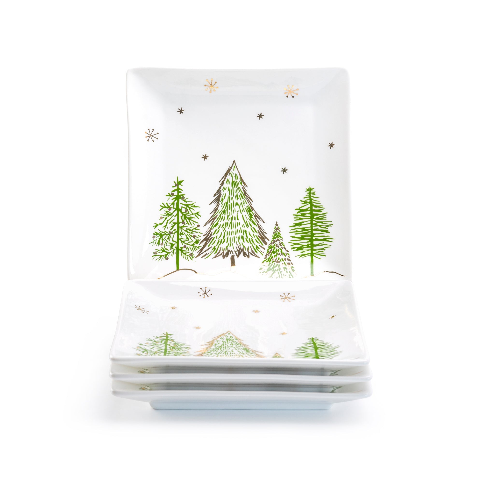 Christmas Pine Trees Fine Porcelain Square Dessert/Dinner Plate