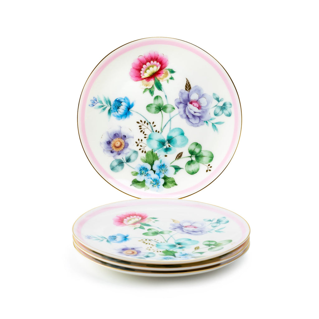 7.5" Pink Flower Garden Fine Porcelain Dessert Plate
