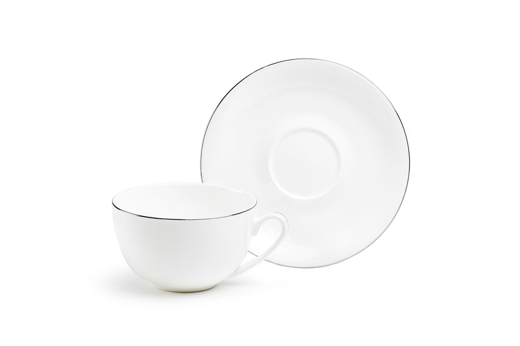 Silver Rim Blanc Bone China Cup and Saucer