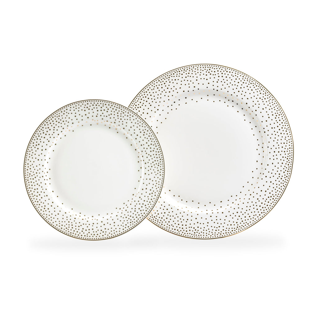 Gold Dots White Bone China Dessert/Dinner Plate
