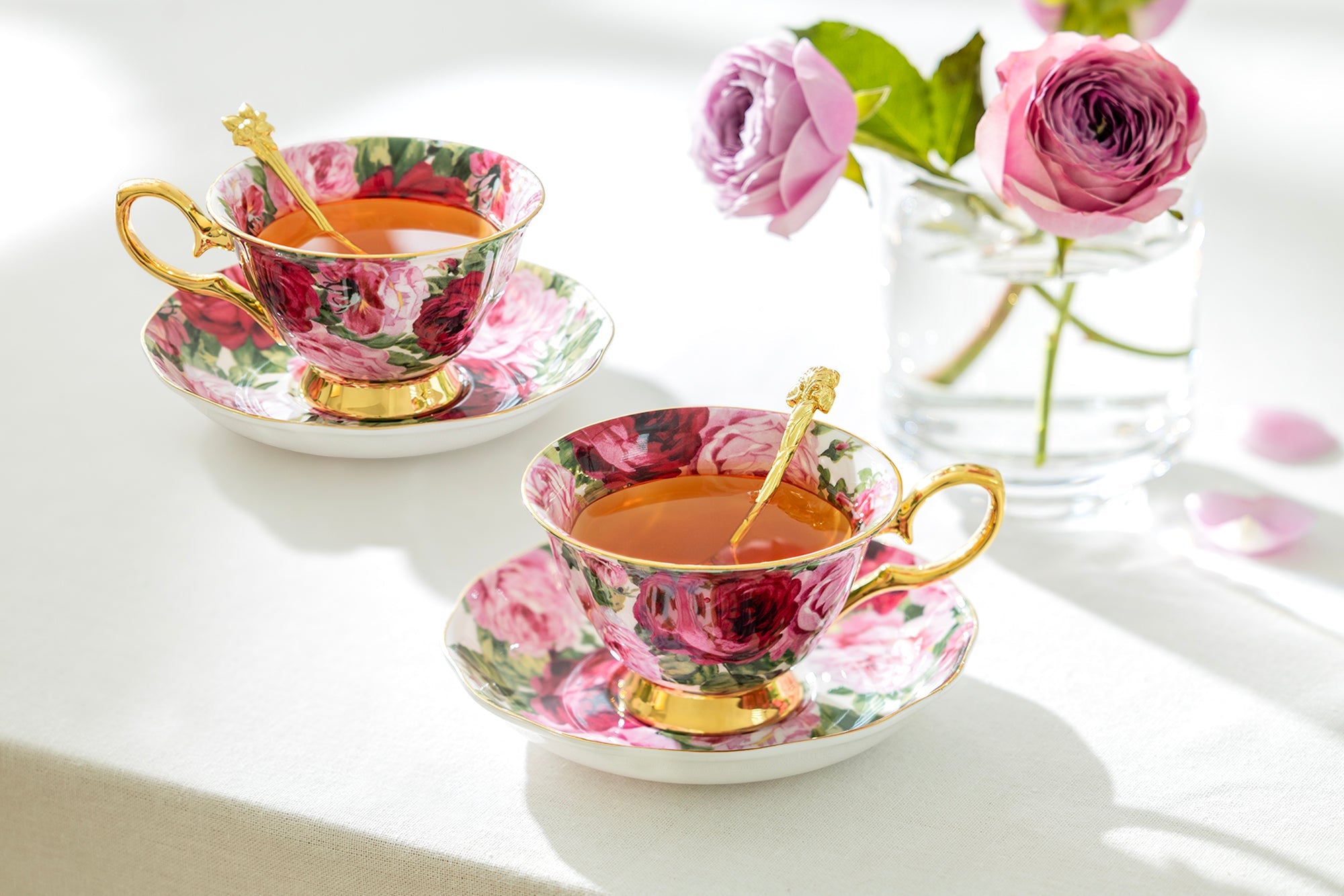 Rose Bloom Gold Bone China Tea Cup and Saucer