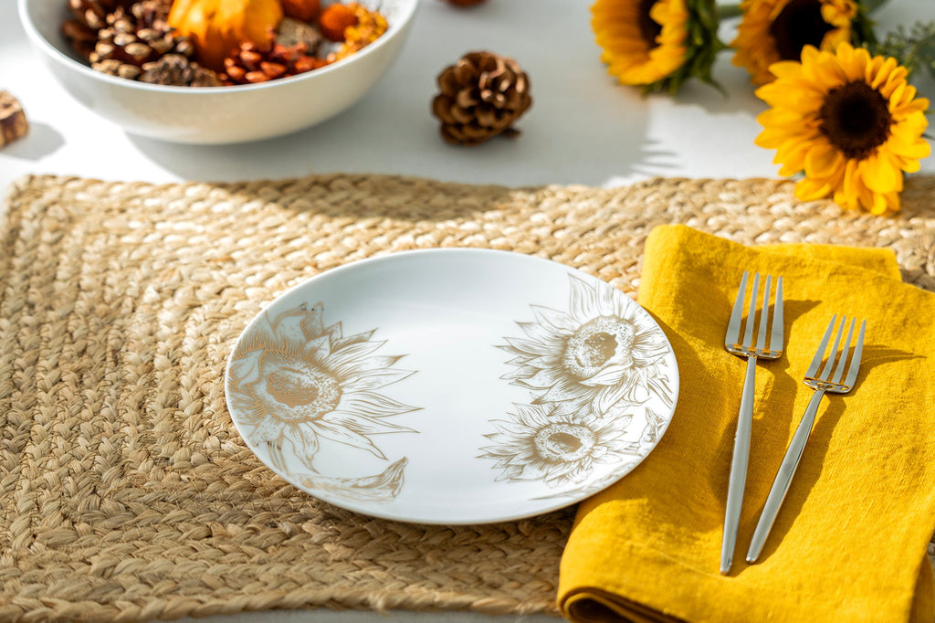 Gold Sunflowers Fine Porcelain Dessert/Dinner Plate