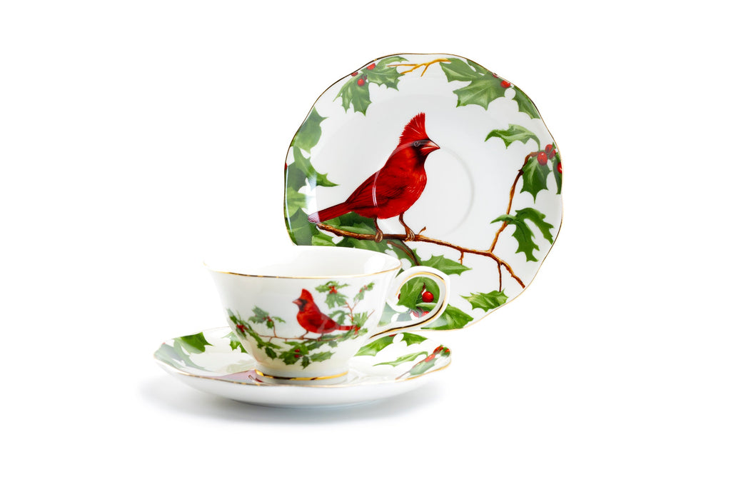 Red Cardinal Fine Porcelain Tea Cup and Saucer