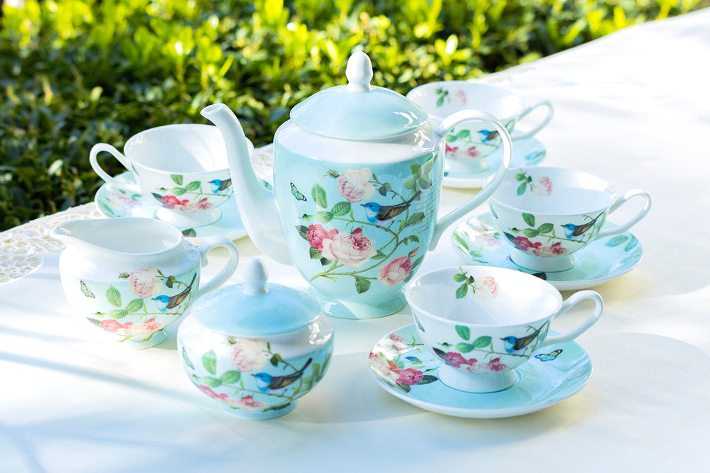 7.5" Blue Jay Pink Rose Garden Bone China Dessert Plate