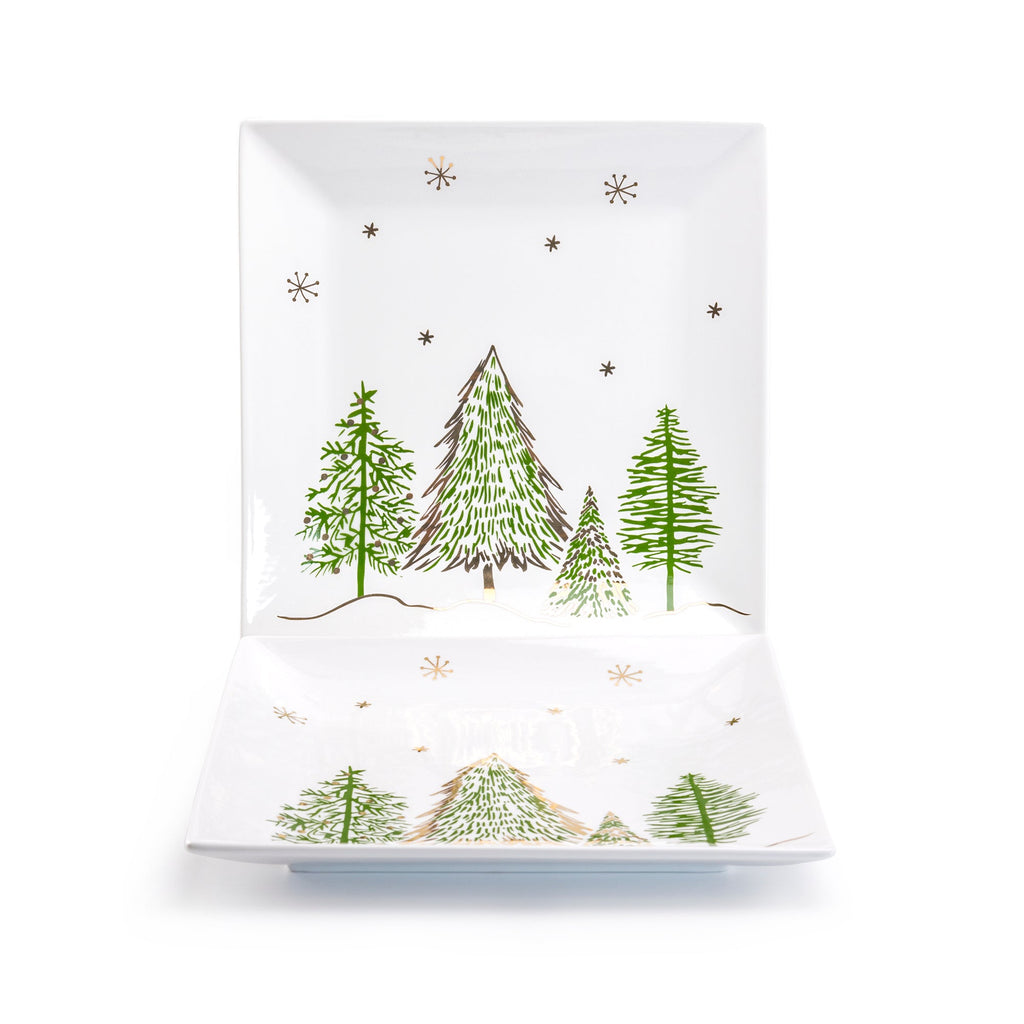 Christmas Pine Trees Fine Porcelain Square Dessert/Dinner Plate