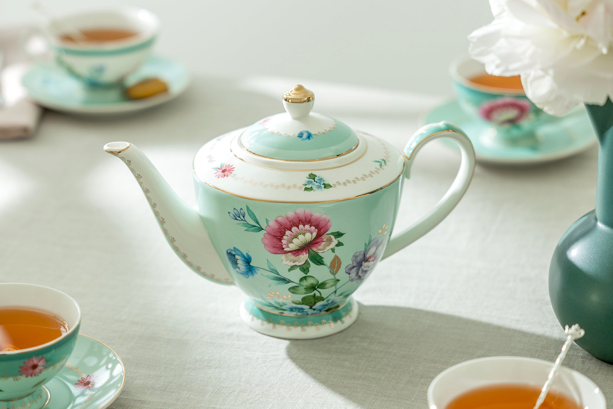 Mint Flower Garden Fine Porcelain Teapot