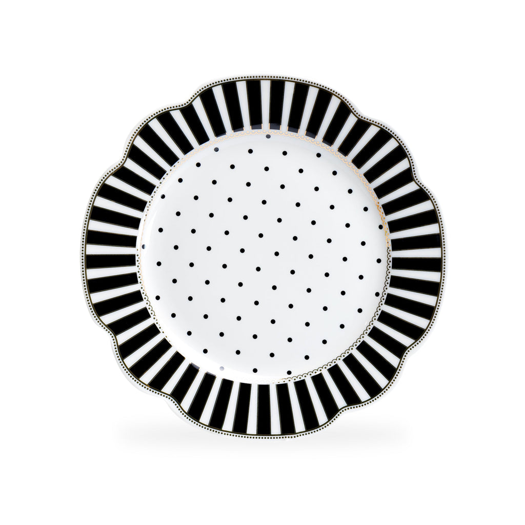 Black Josephine Stripes and Dots Fine Porcelain Dessert/Dinner Plate