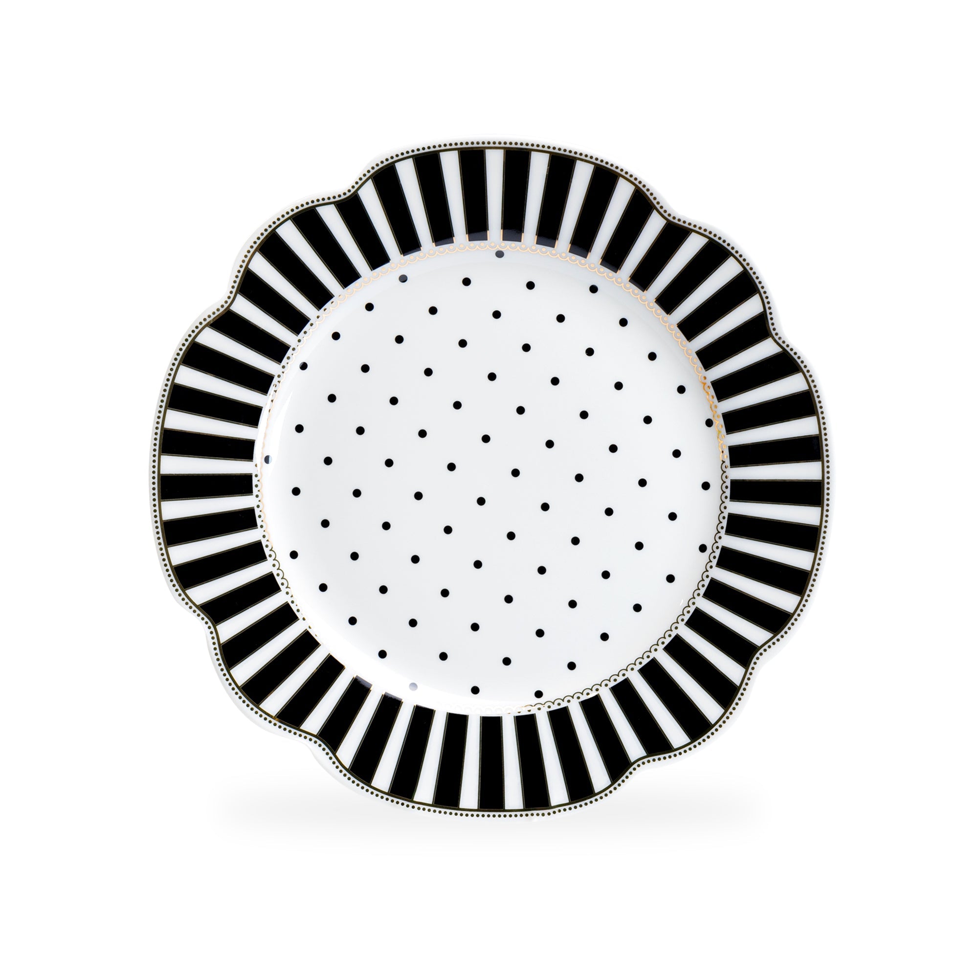 Black Josephine Stripes and Dots Fine Porcelain Dessert/Dinner Plate