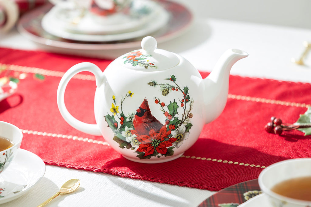 Cardinal Poinsettia Gold Bone China Tea Set