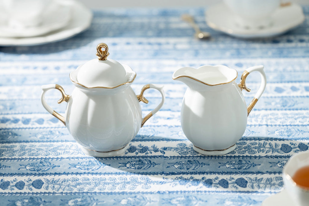 White Gold Scallop Fine Porcelain Sugar & Creamer Set