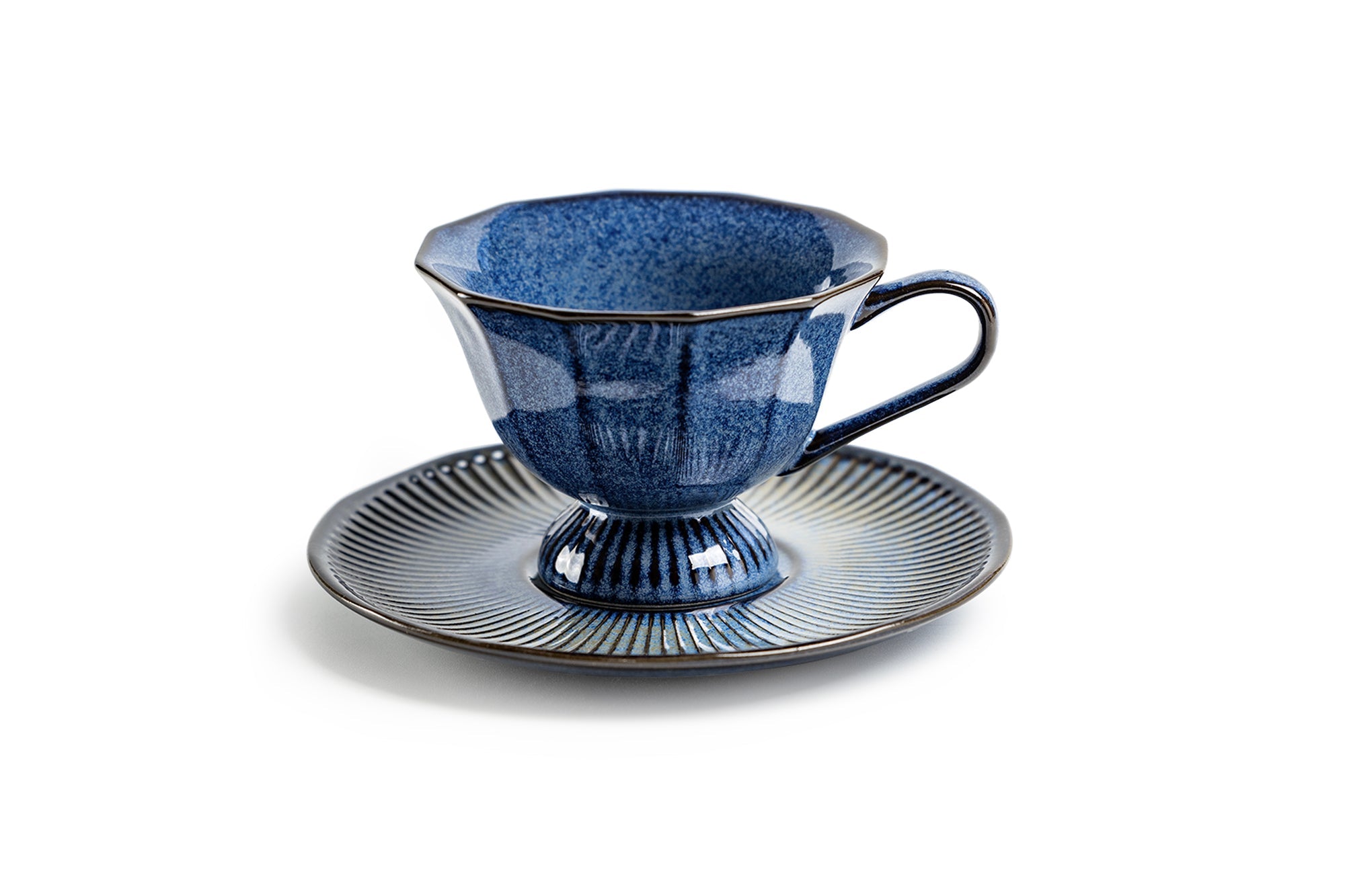 Sapphire Serenity Reactive Glazed Fine Porcelain Cup and Saucer