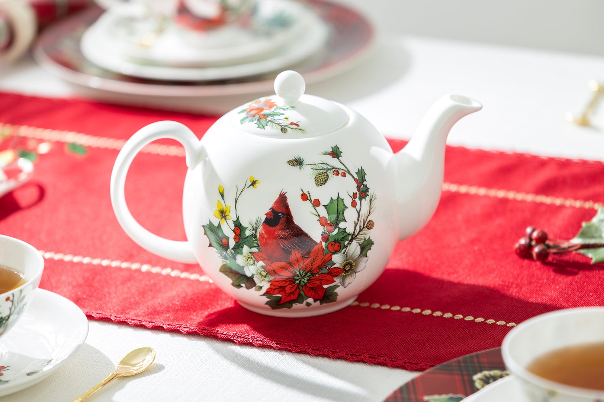 Cardinal Poinsettia Bone China Teapot