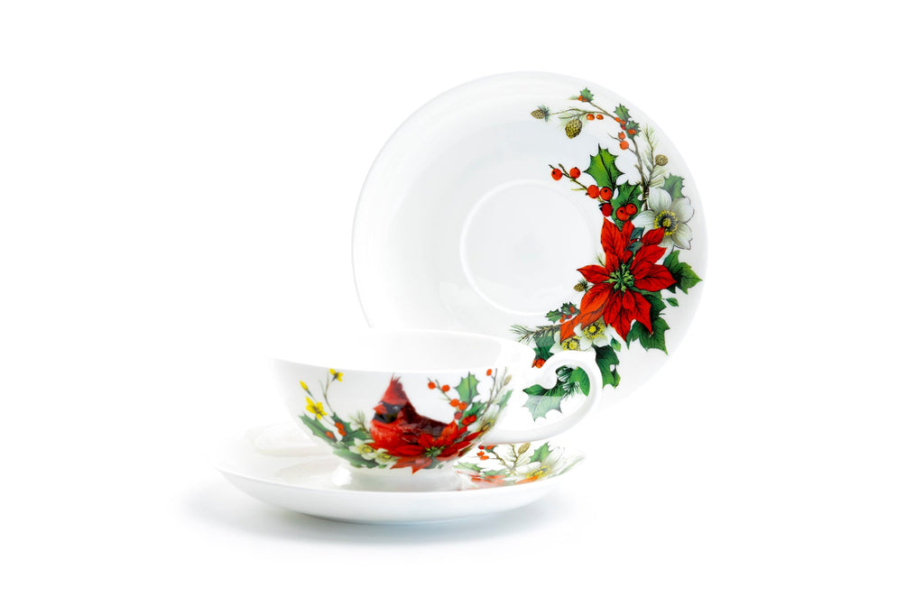 Cardinal Poinsettia Bone China Cup and Saucer