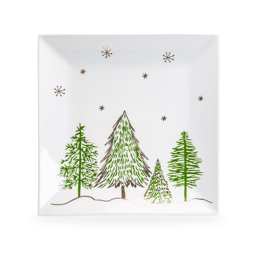 Christmas Pine Trees Fine Porcelain Square Dessert/Dinner Plate