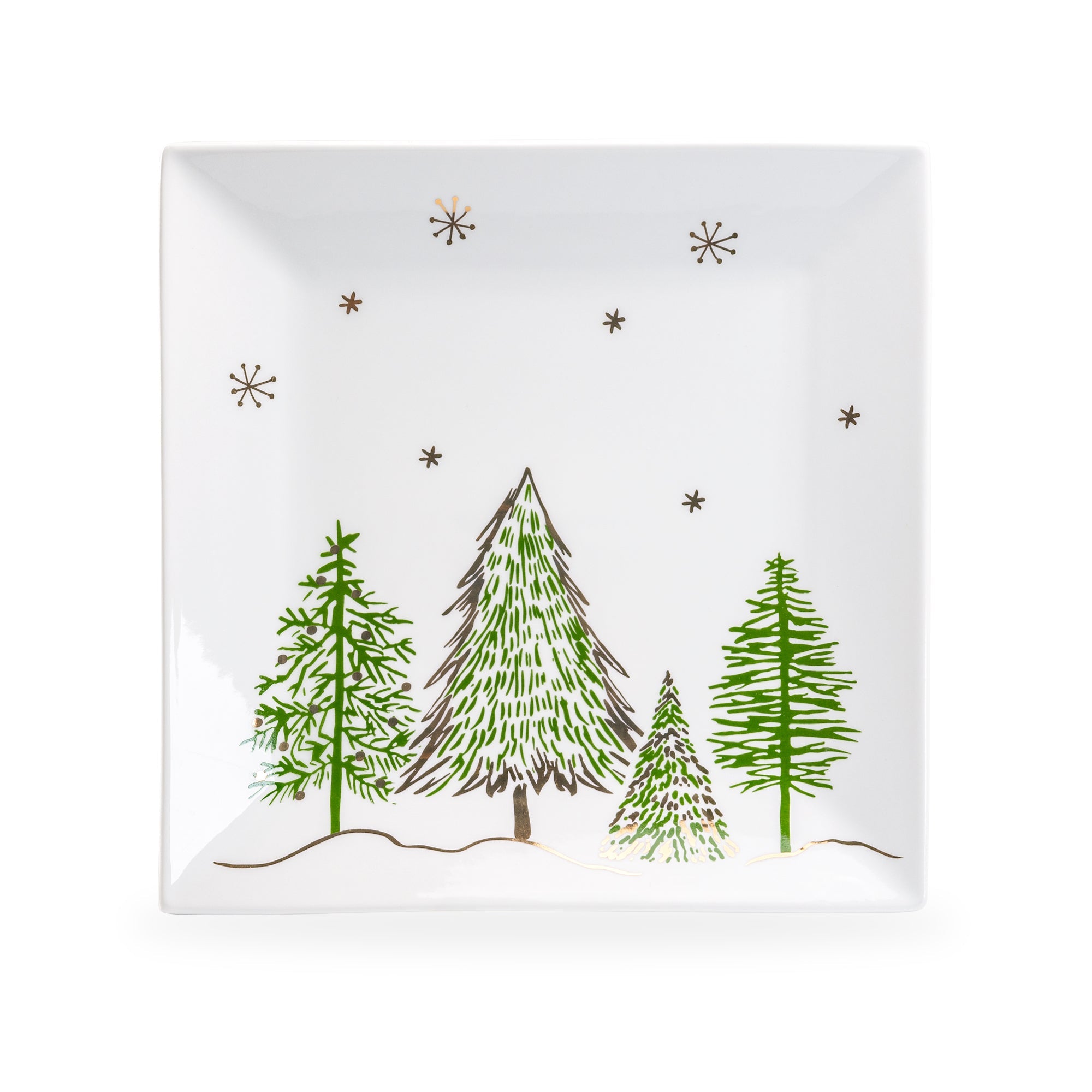 Christmas Pine Trees Fine Porcelain Square Dessert/Dinner Plate