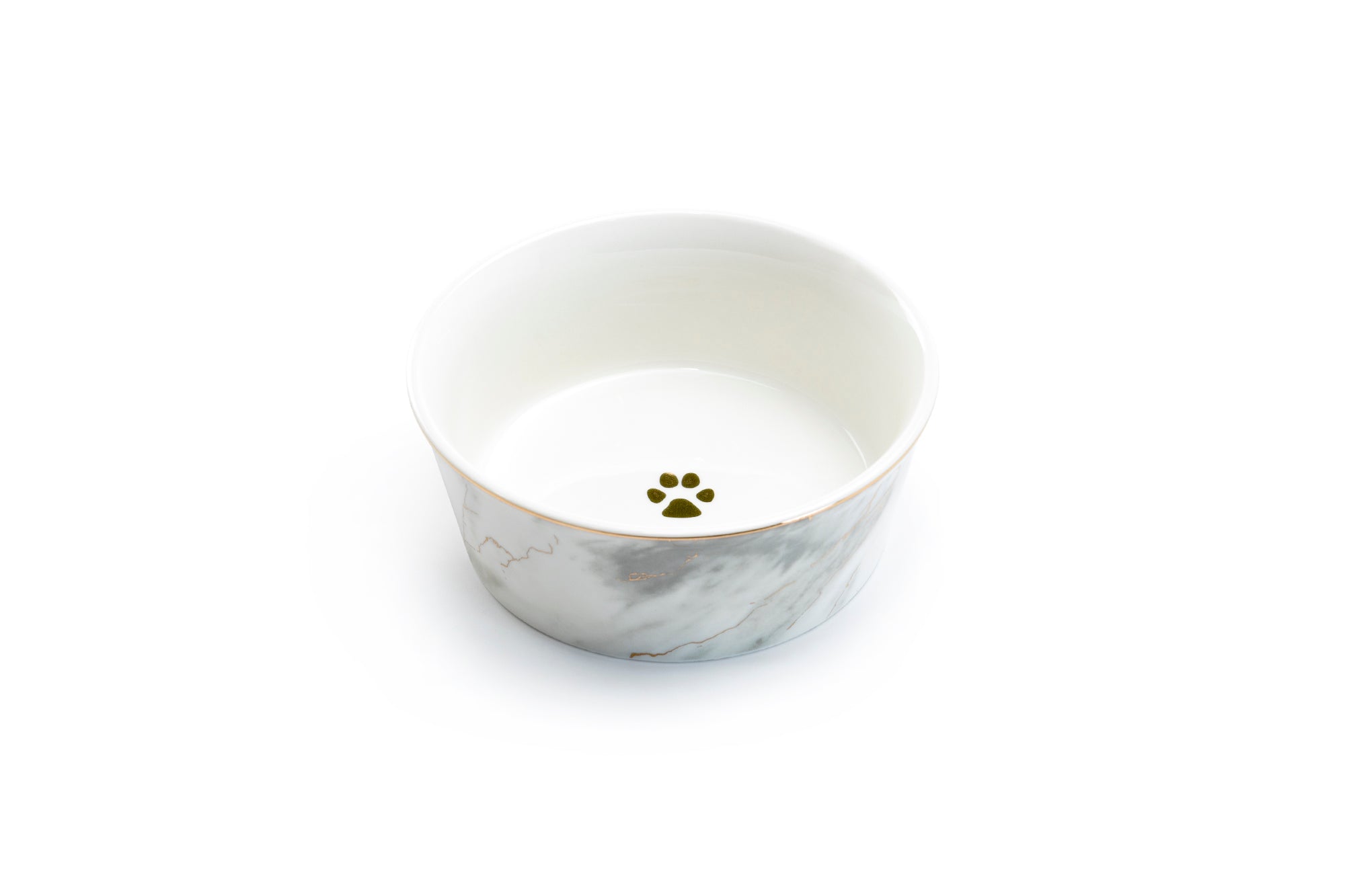 Gray Marble Gold Fine Porcelain Pet Bowl - 2 Sizes Available