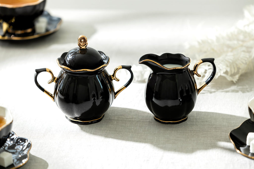Black Gold Scallop Fine Porcelain Sugar & Creamer Set
