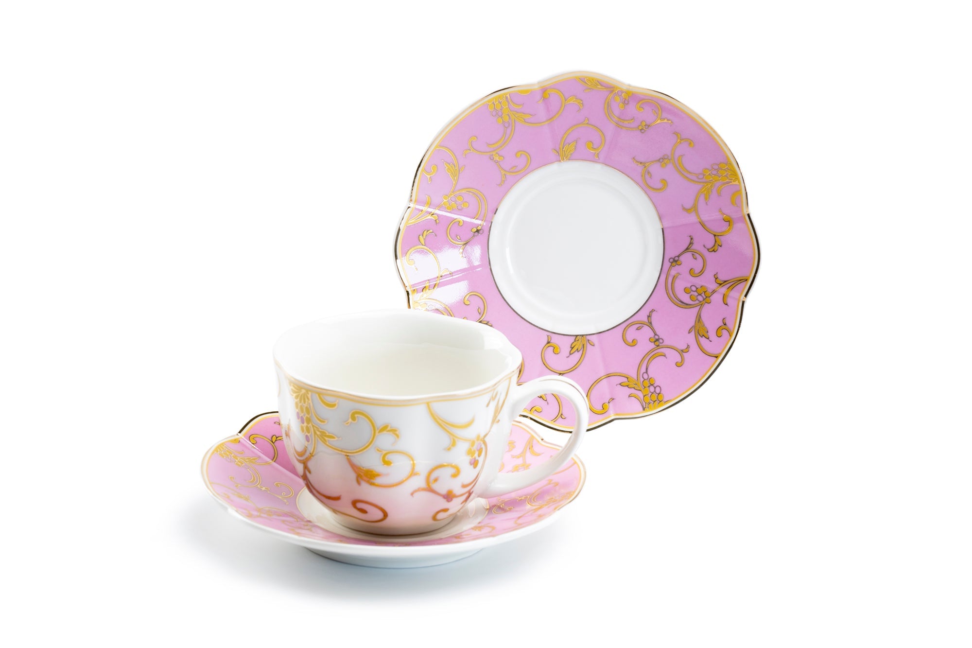 Pink Gold Scroll Fine Porcelain Cup and Saucer